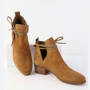 Lulu’s brown faux suede tie-back brown booties